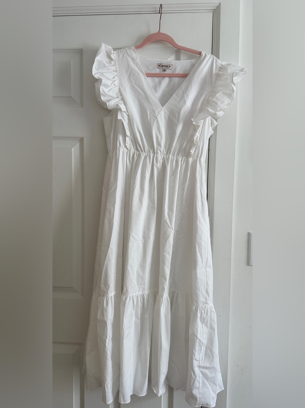 Nanette Lepore White Ruffle-Shoulder V-Neck Dress